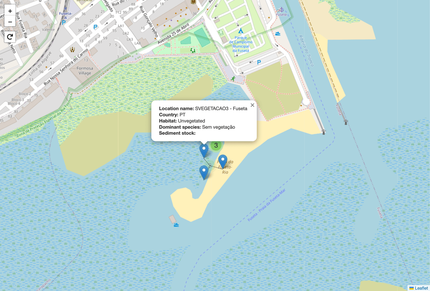 Map showing observations