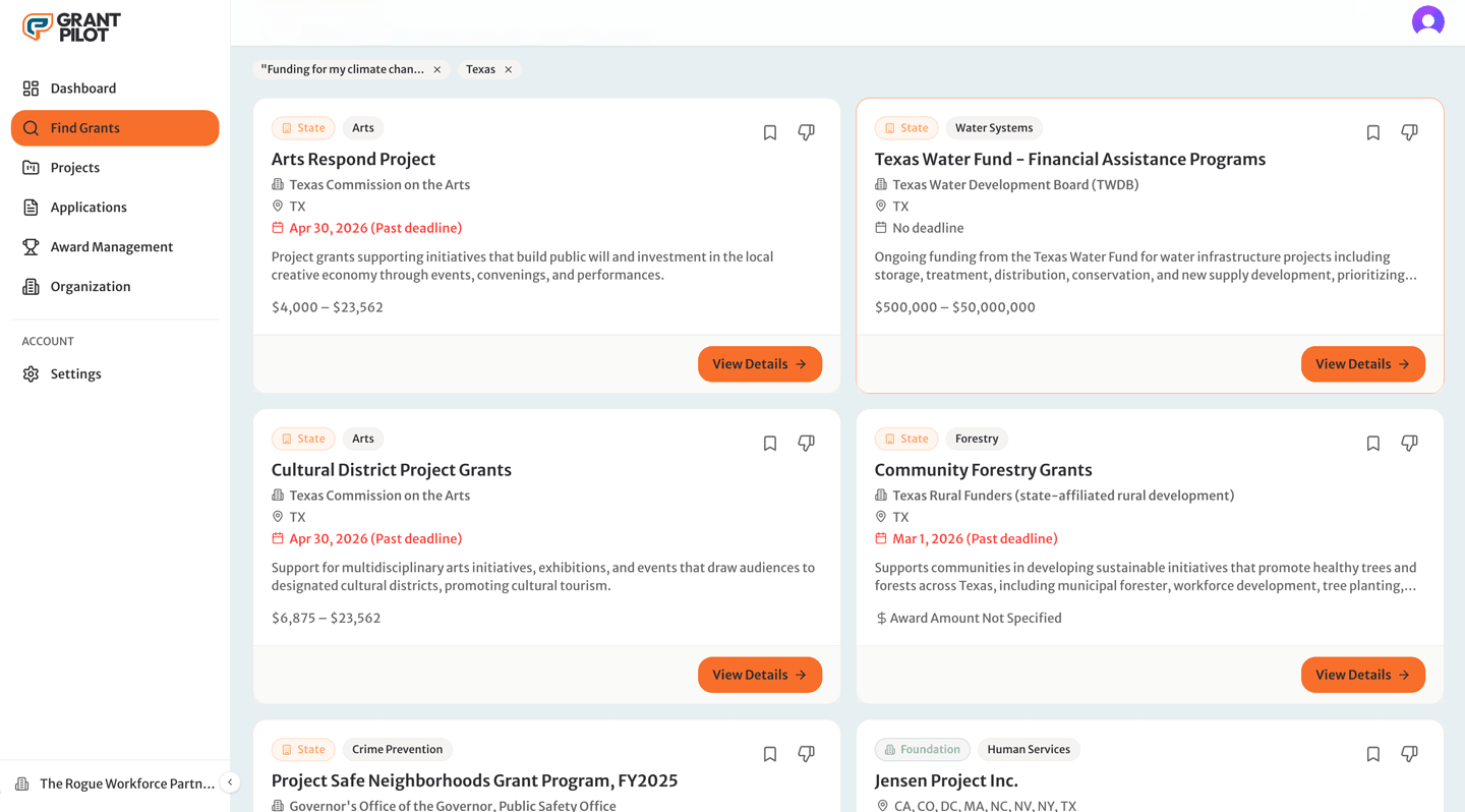 Grant opportunity search results